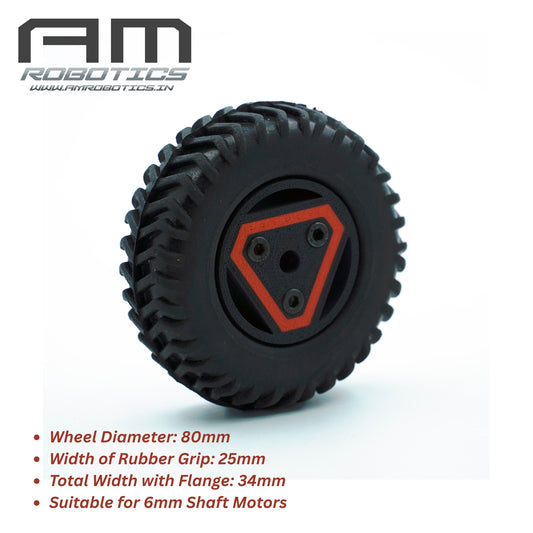 AM Robotics Off Road Robot Wheel, 80mm x 25mm, Rubber Tyre with 6mm Aluminium Flange, 2kg Payload, 2-Pack