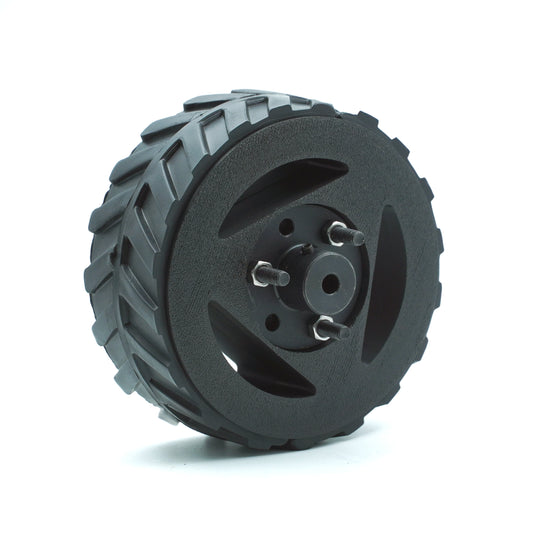 112x46 Tractor Grip Wheel for 6mm Shaft Motors - Robust Robotics Traction Gray Color