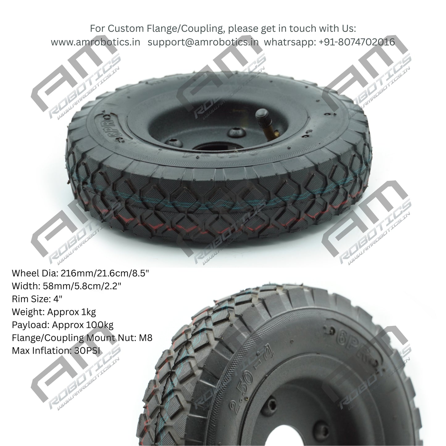 Am Robotics Heavy-Duty 8.5 Inch Pneumatic Wheel for Robotics & Industrial Applications