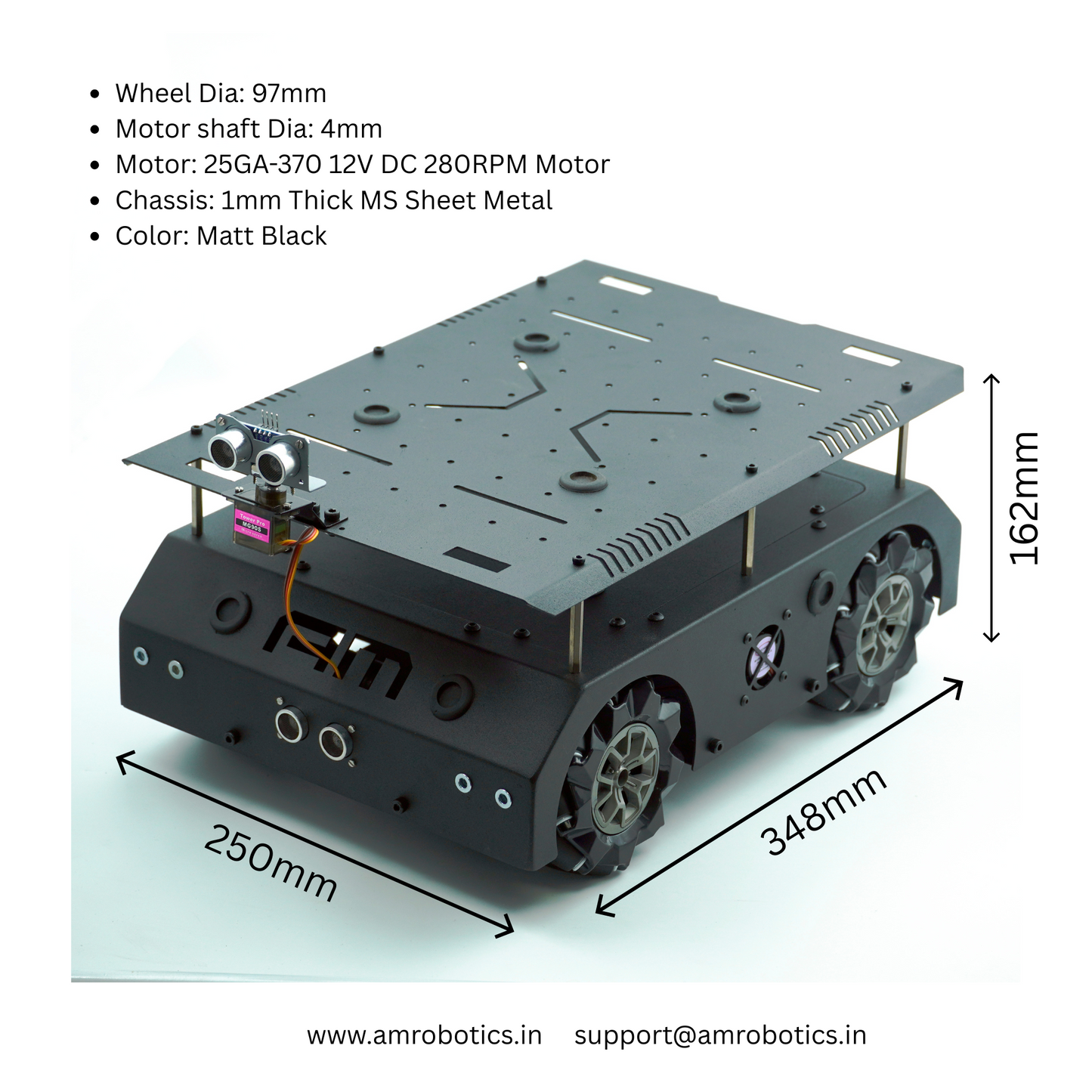 AM Robotics 97mm Mecanum Wheel DIY with 360° Omnidirectional Wheel Chassis Kit DIY Intelligent RC Robot Car Chassis DIY Learning Kit