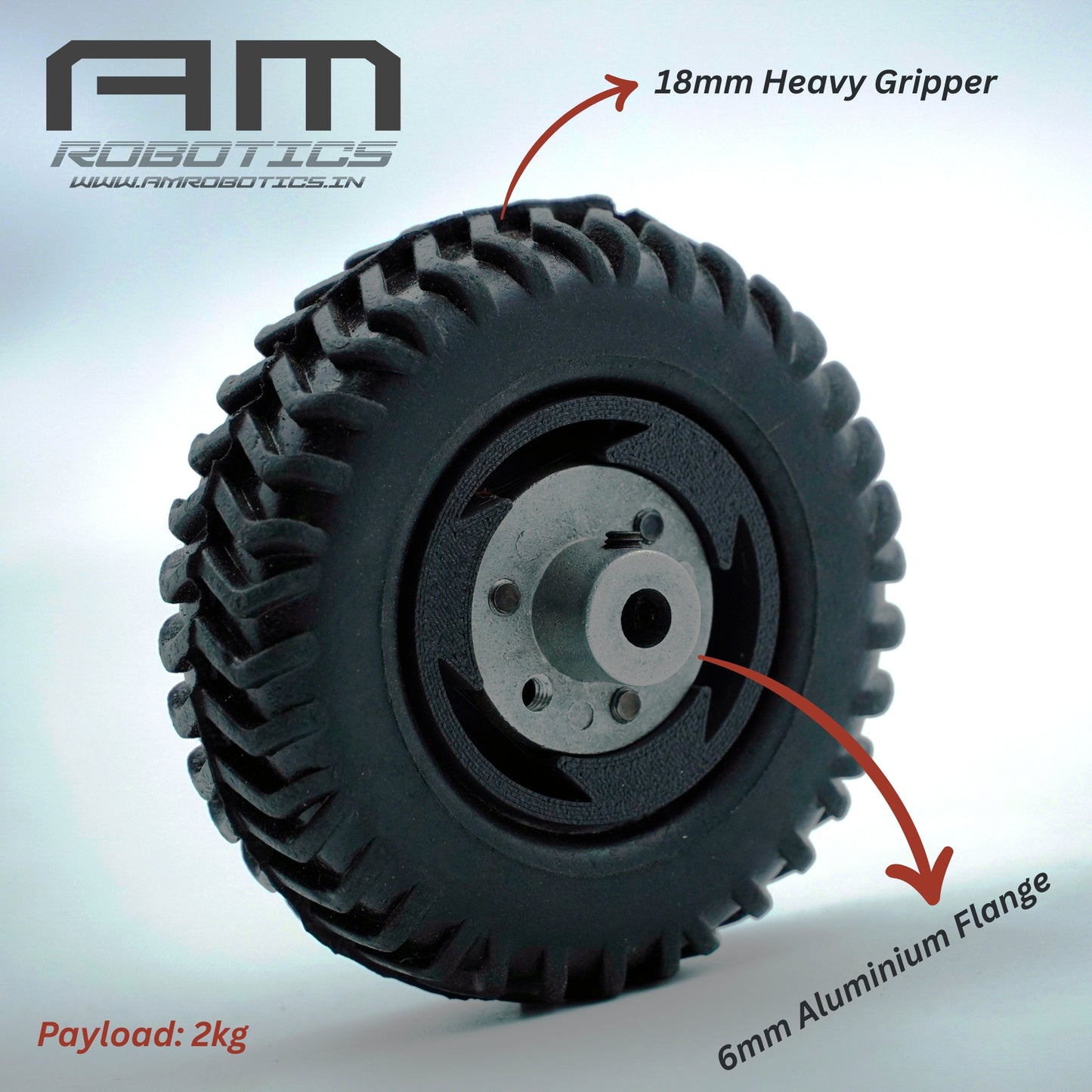 AM Robotics Off Road Robot Wheel, 80mm x 25mm, Rubber Tyre with 6mm Aluminium Flange, 2kg Payload, 2-Pack