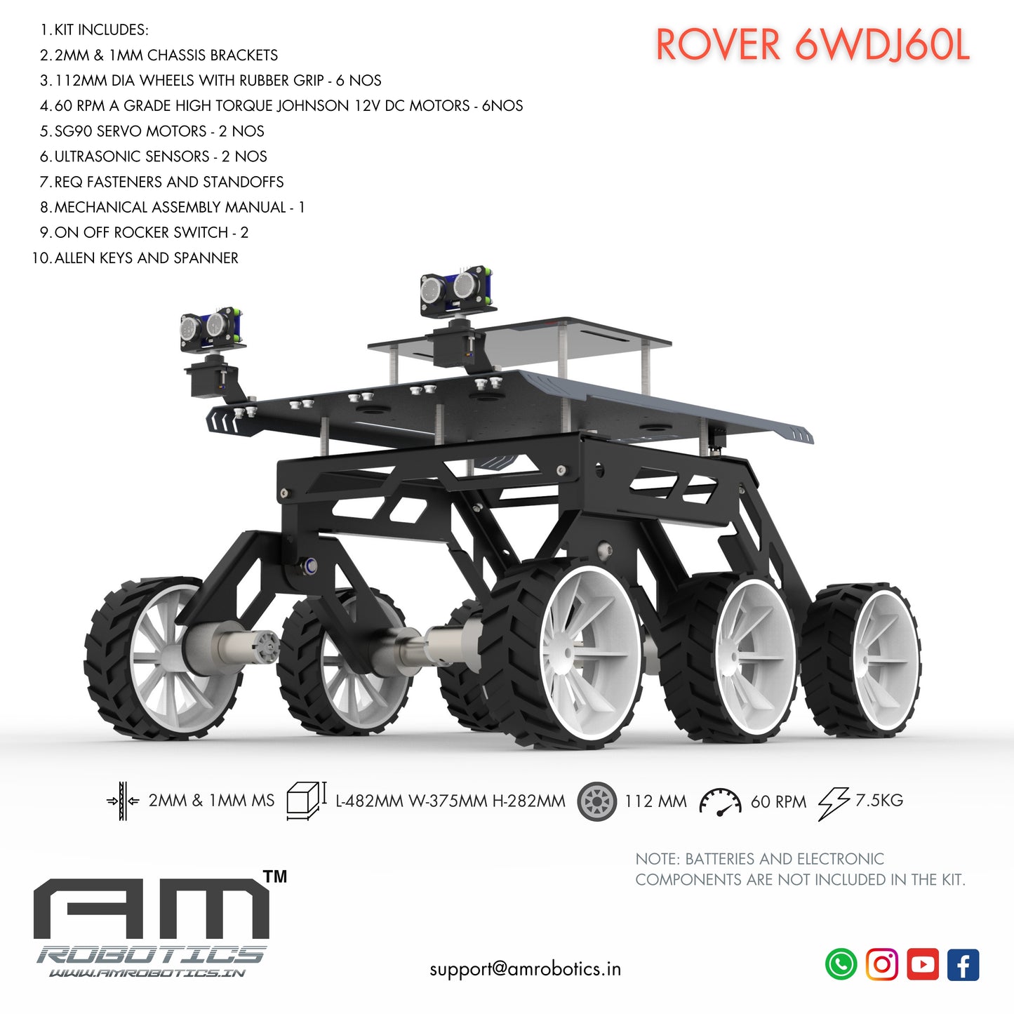 ROVER 6WDJ60L ROCKER BOGIE SUSPANSION HIGH TORQUE DIY ROBOTIC CHASSIS KIT