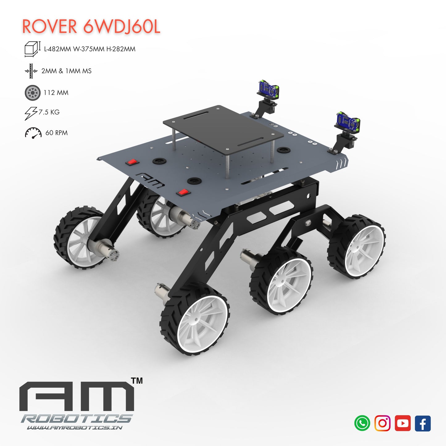 ROVER 6WDJ60L ROCKER BOGIE SUSPANSION HIGH TORQUE DIY ROBOTIC CHASSIS KIT