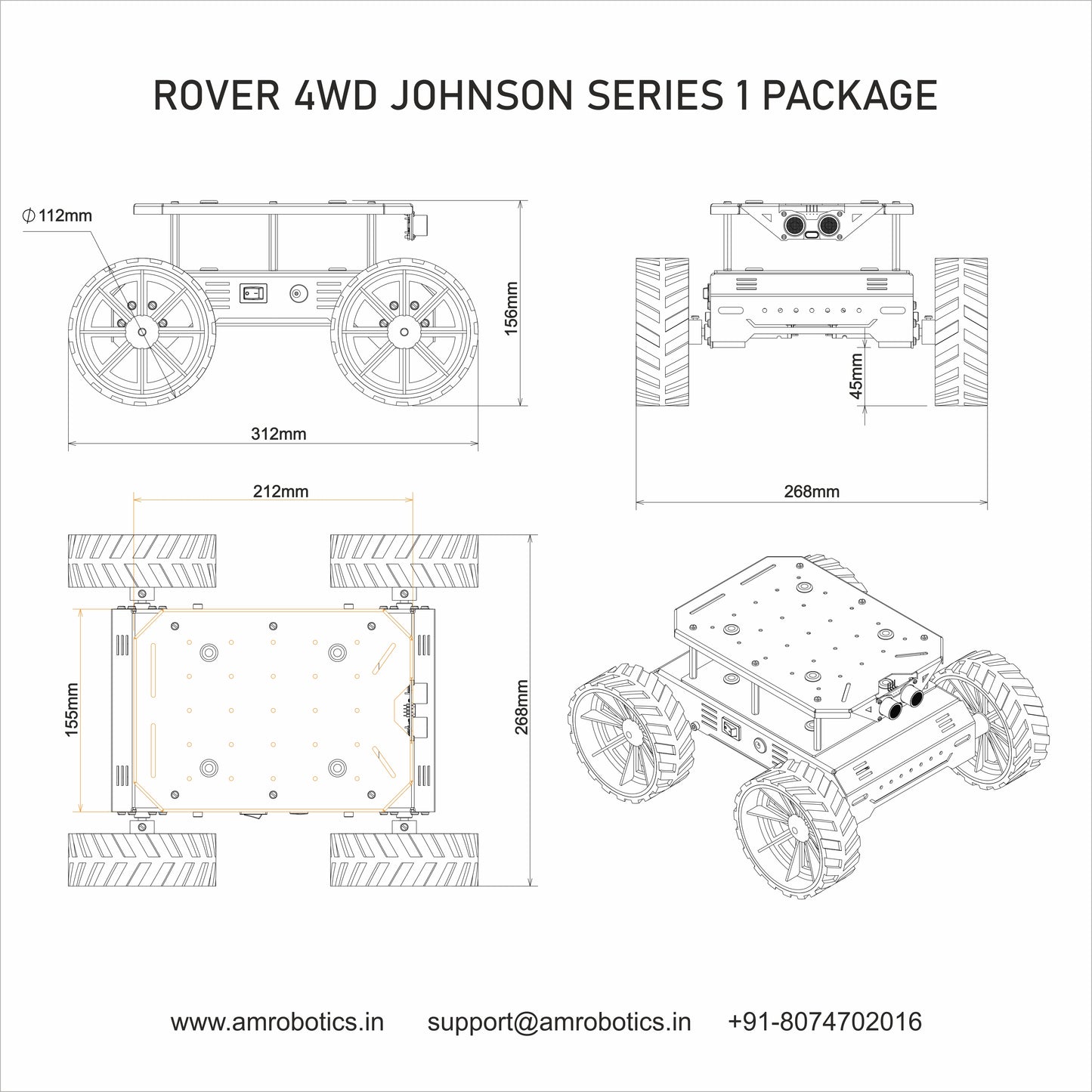 ROVER 4WD JOHNSON SERIES 1 DIY ROBOTIC METAL CHASSIS KIT