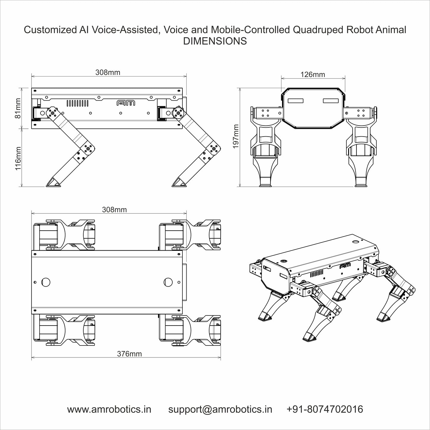 Customized AI Voice-Assisted, Voice and Mobile-Controlled Quadruped Robot Animal (For Price Contact Us)