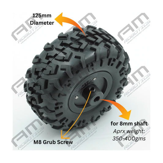 125X60MM HIGH DENSITY MS FLANGE HEAVY DUTY RC WHEEL for 8mm Shaft Motors Gray and Black Pack of 2