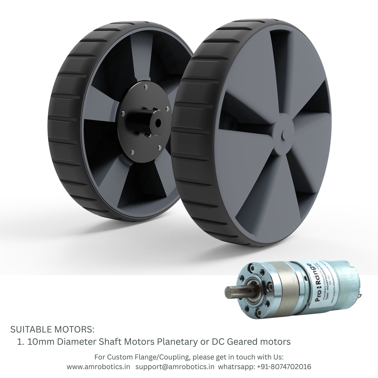 AM ROBOTICS 190x42mm Heavy Duty Solid Rubber Wheel for 10mm Shaft Motors Gray Color - 1 Pair