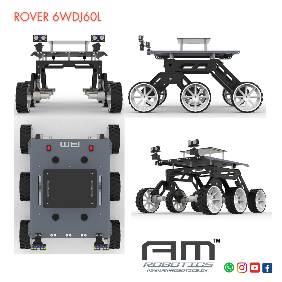 Only Rocker Design Rover ROVER 6WDJ60L ROCKER BOGIE SUSPANSION HIGH TORQUE DIY ROBOTIC CHASSIS ...