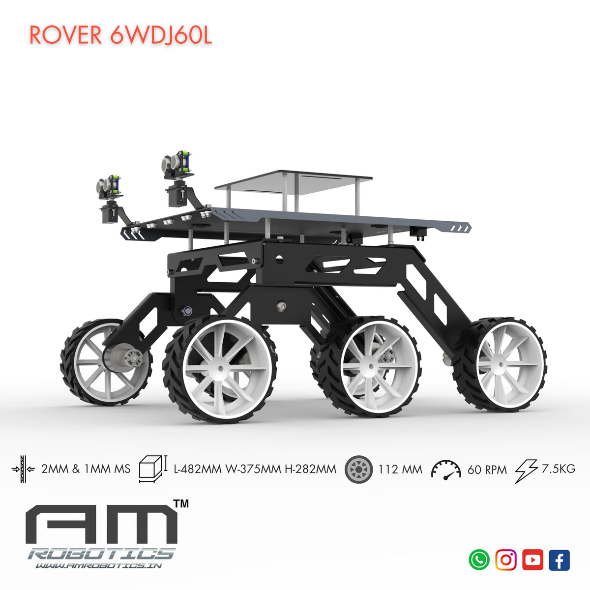 Wired Rover Rocker Bogie ROVER 6WDJ60L ROCKER BOGIE SUSPANSION HIGH TORQUE DIY ROBOTIC CHASSIS ...