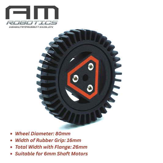AM Robotics 80x16 mm All-Terrain Flexible Gripper Wheel for Robotic Vehicles with 6mm ID Aluminum Flange (2 Wheels)