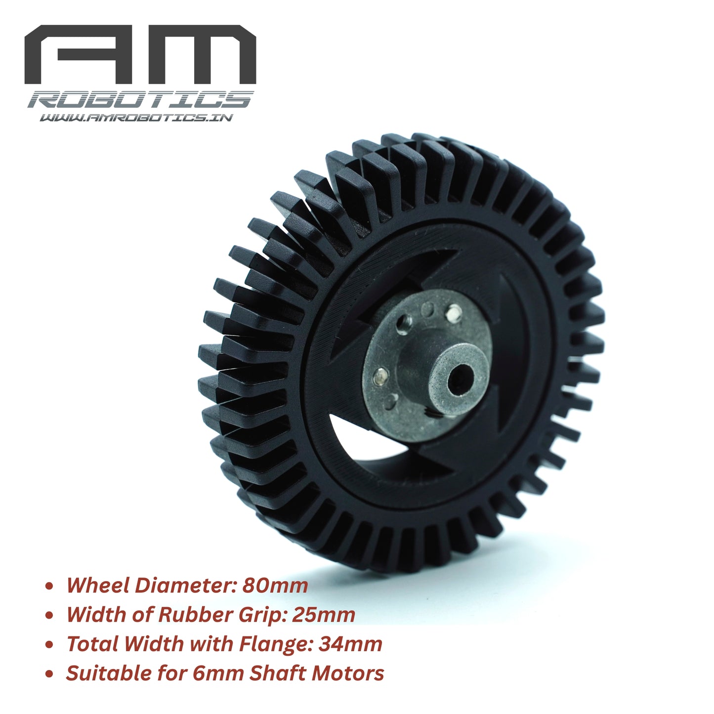 AM Robotics 80x16 mm All-Terrain Flexible Gripper Wheel for Robotic Vehicles with 6mm ID Aluminum Flange (2 Wheels)