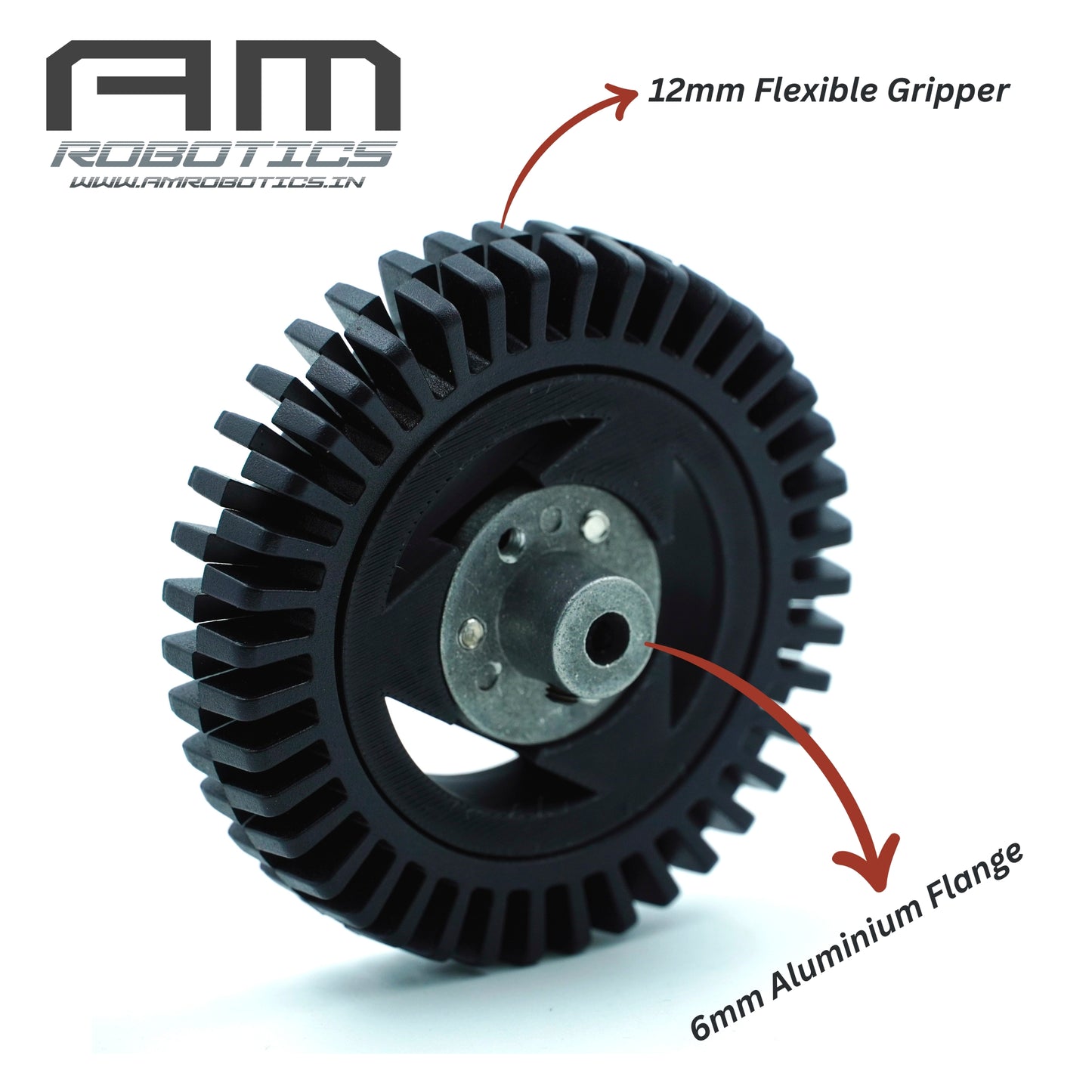 AM Robotics 80x16 mm All-Terrain Flexible Gripper Wheel for Robotic Vehicles with 6mm ID Aluminum Flange (2 Wheels)