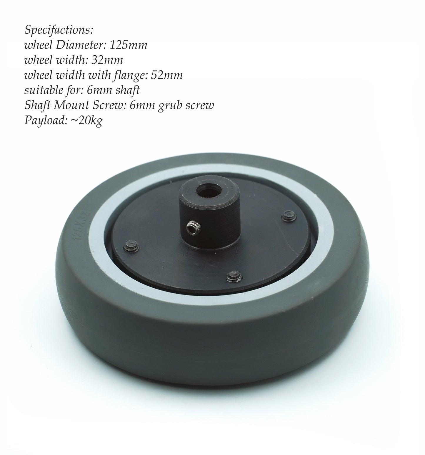 Heavy-Duty 125x32mm Wheel/tyre for 6mm Shaft 2 Nos