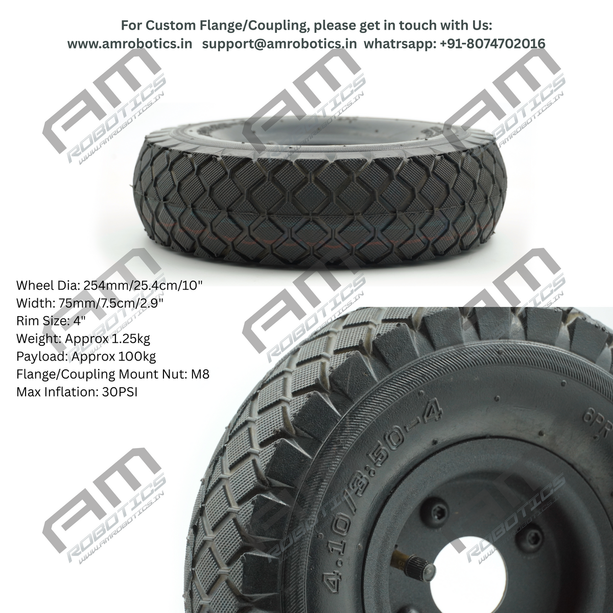 Neumonic Wheel Am Robotics Heavy-Duty 10 Inch Pneumatic Wheel for Robotics & Industri