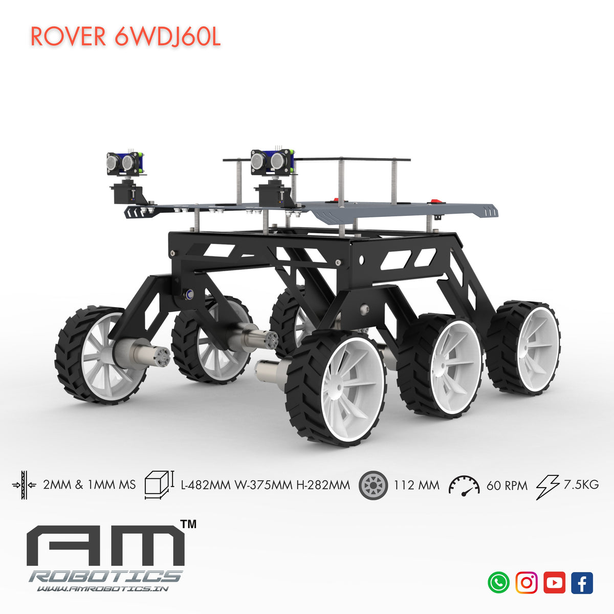 ROVER 6WDJ60L ROCKER BOGIE SUSPANSION HIGH TORQUE DIY ROBOTIC CHASSIS ...