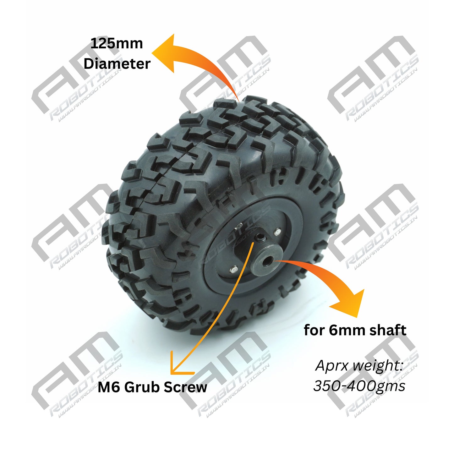125X60MM HIGH DENSITY MS FLANGE HEAVY DUTY RC WHEEL for 6mm Shaft Motors Gray and Black Pack of 2