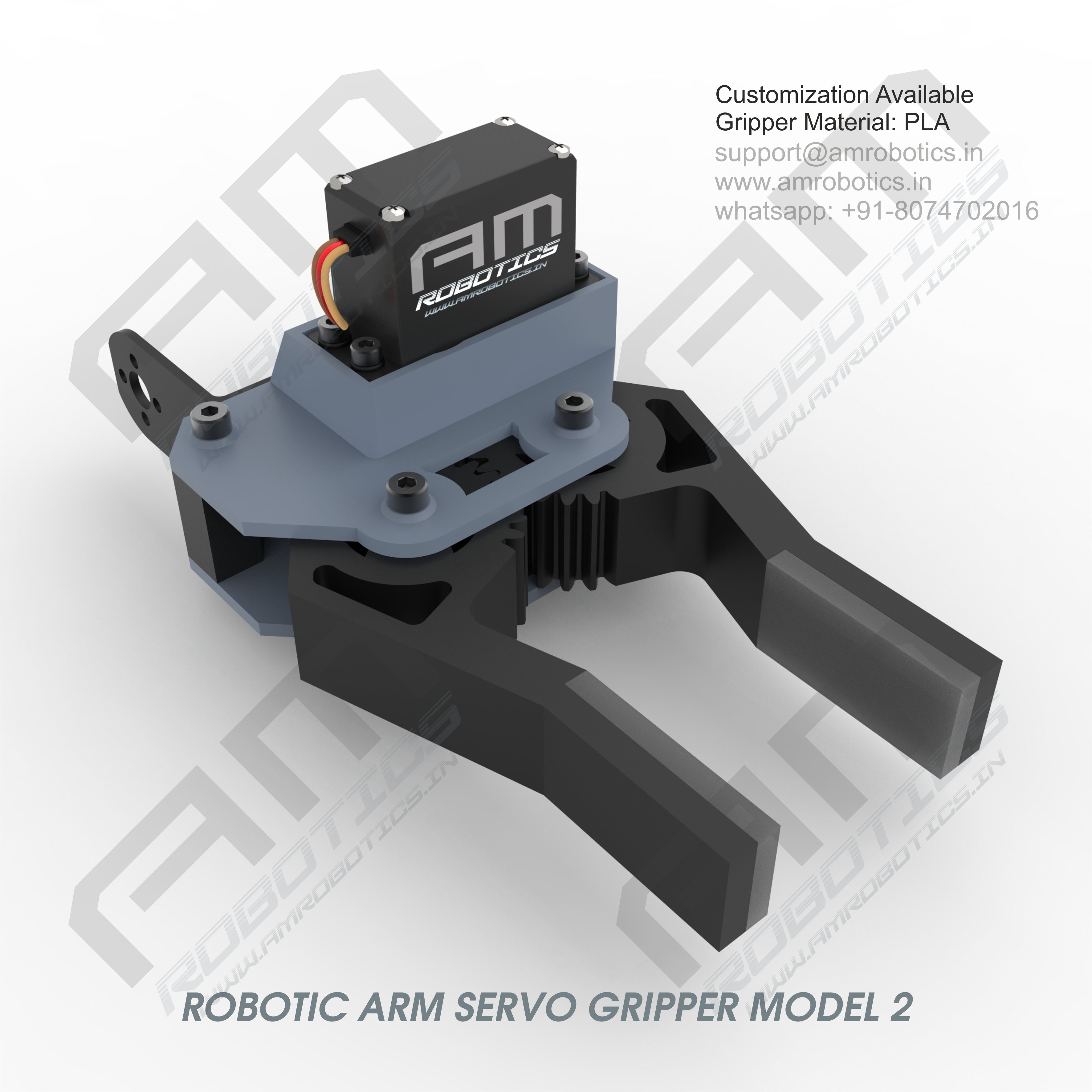 3D Printed Robotic Arm Gripper with MG996R Servo Motor Mount Model 2 ...