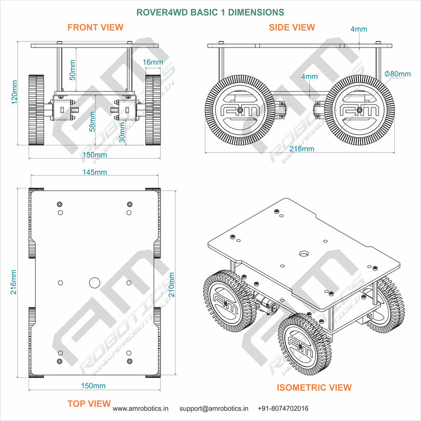 AM ROBOTICS ROVER4WD BASIC 1, DIY Robotic Chassis Kit, 4-Wheel Drive P ...
