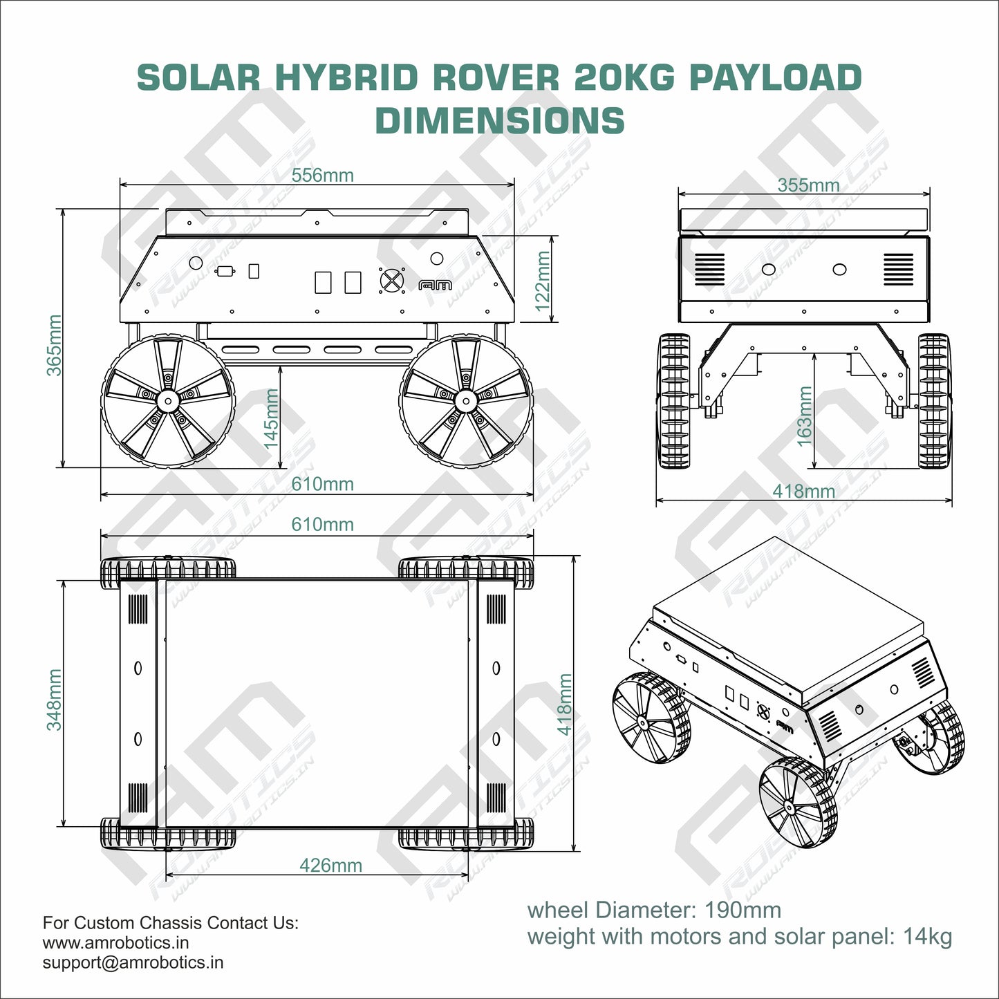 Solar Powered 2 in 1 Hybrid Rover 20 kg Payload Robot DIY Chassis